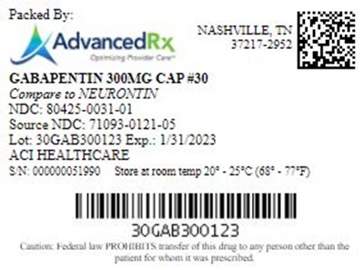 Gabapentin 300mg Cap Qty 30 NDC 80425-0031.jpg Gabapentin #30 - Gabapentin 300mg Cap Qty 30 NDC 80425 0031